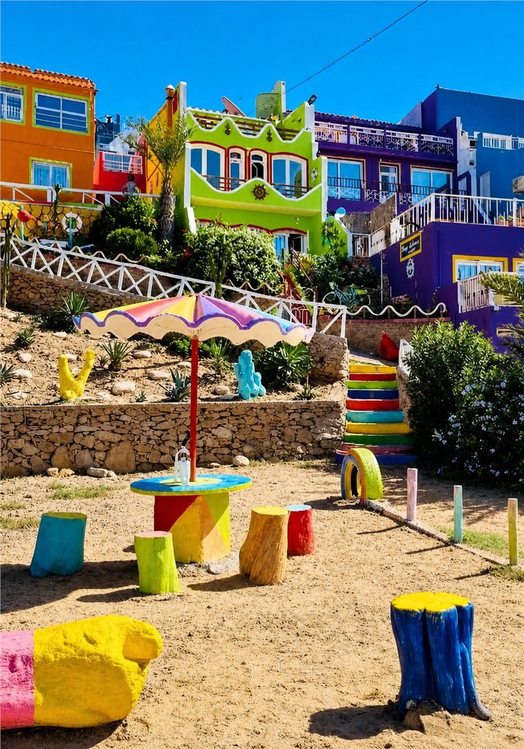 Colorful Aghroud and Imi Ouaddar beach houses near Agadir