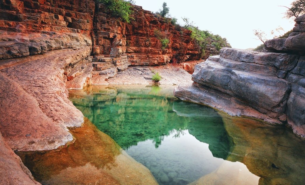 Paradise Valley natural pools and red-rock canyon near Agadir, Morocco